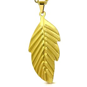 Prívesok na retiazku, väčší list zlatej farby z chirurgickej ocele