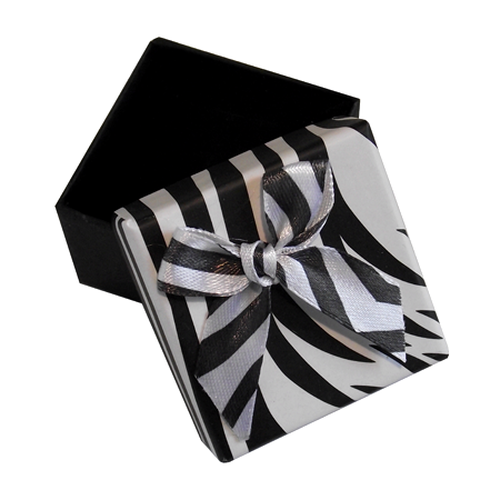 Darčeková krabička čiernej farby, zebra motív, mašľa