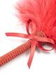 Red feather tickle, knitted drawstring handle
