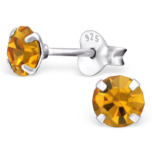Dámske strieborné náušnice 925, okrúhly oranžový zirkón - 5 mm
