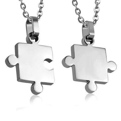 Prívesky puzzle pre dvoch, chirurgická oceľ, strieborná farba
