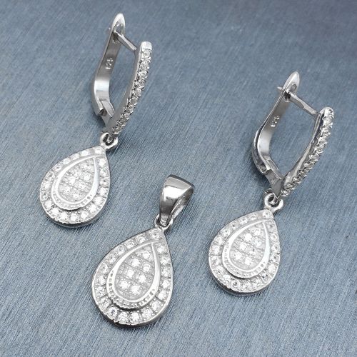 Strieborný set 925, prívesok a náušnice so zirkónovou slzou
