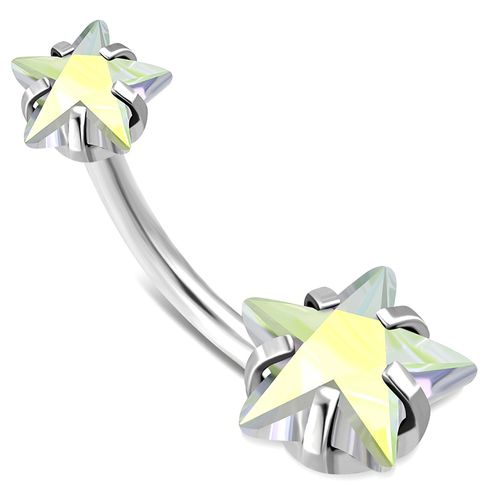 Piercing do pupka z chirurgickej ocele, dúhové zirkónové hviezdy
