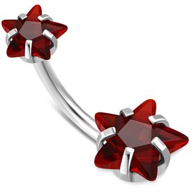 Piercing do pupka z chirurgickej ocele, červené zirkónové hviezdy