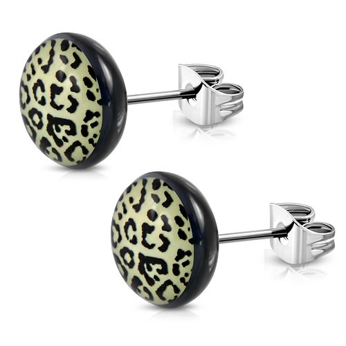 Puzetové náušnice so vzorom "LEOPARD", chirurgická oceľ - 7 mm