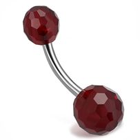 Piercing do pupka z ocele, tmavočervené brúsené "Disco" guličky