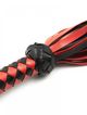 Massive leather whip, red and black color, knitted handle