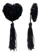 Nipple stickers with tassels, black lace hearts with roses