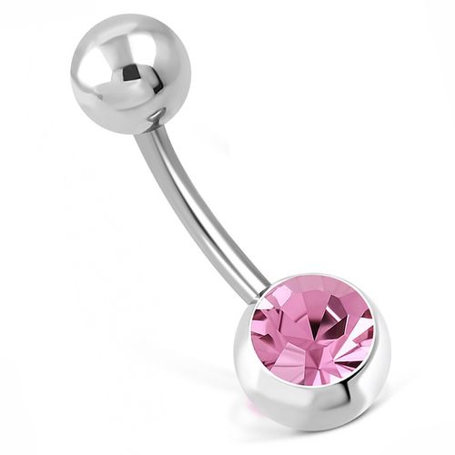 Piercing do pupka z chirurgickej ocele, gulička s ružovým zirkónom