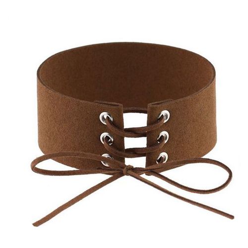 Náhrdelník choker, hnedá zamatová umelá koža, šnúrka - bižutéria