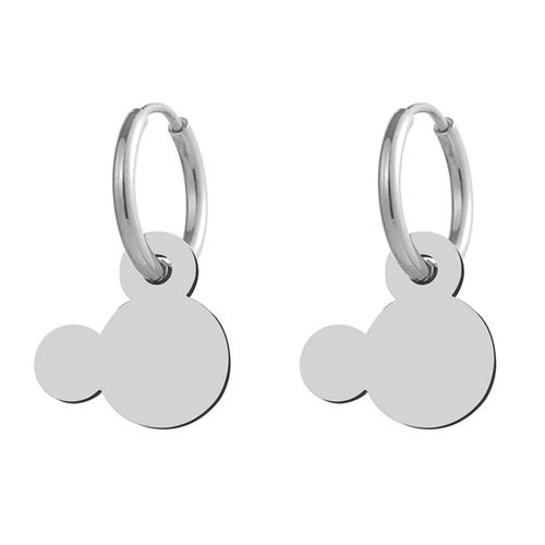 Okrúhle náušnice z ocele striebornej farby, prívesok Mickey Mouse, dierka