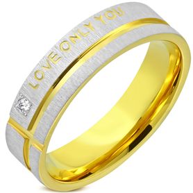 Obrúčka so zirkónom, chirurgická oceľ, nápis "LOVE ONLY YOU"