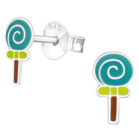 Detské strieborné náušnice 925, zelené lízatko