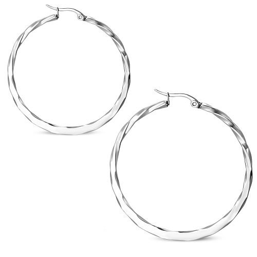 Stočené náušnice kruhy striebornej farby, chirurgická oceľ - 45 mm