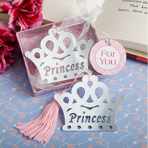 Záložka do knihy, kovová korunka s ružovým strapcom, "PRINCESS"