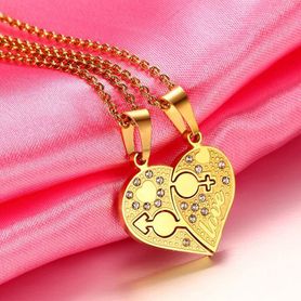 Prívesky pre dvoch, srdce a číre zirkóny, oceľ zlatej farby