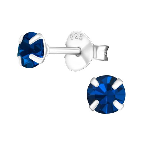 Strieborné náušnice 925, okrúhle modré zirkóny - 4 mm
