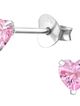 Dámske strieborné náušnice 925, ružové zirkónové srdcia - 4 mm
