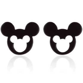 Puzetové náušnice z chirurgickej ocele, Mickey Mouse čiernej farby, výrez