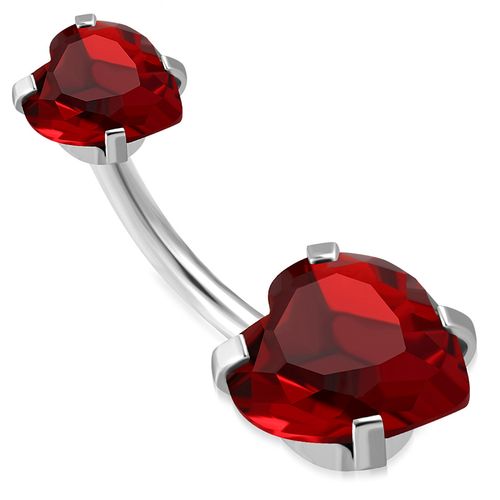 Piercing do pupka z chirurgickej ocele, červené zirkónové srdce