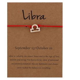 Červený náramok so znamením zverokruhu, zlatá farba - "VÁHY"