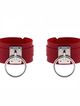 Leather red handcuffs, buckle and circles of silver color