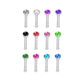 Piercing do nosa z chirurgickej ocele so zirkónom, rovný