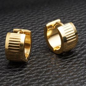 Dámske okrúhle náušnice z ocele, zlatá farba, zárezy