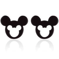 Puzetové náušnice z chirurgickej ocele, Mickey Mouse čiernej farby, výrez