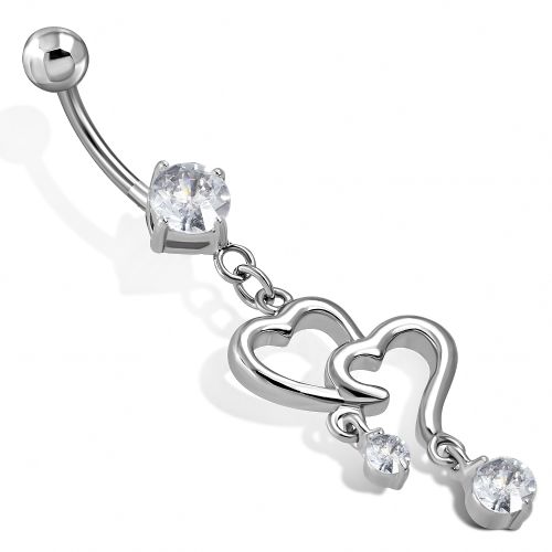 Piercing do brucha z chirurgickej ocele, srdcia so zirkónmi