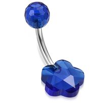 Piercing do pupka z chirurgickej ocele, modrý kvietok