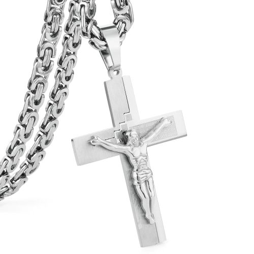 Retiazka s krížom pre muža z chirurgickej ocele, strieborná farba, Ježiš a modlitba