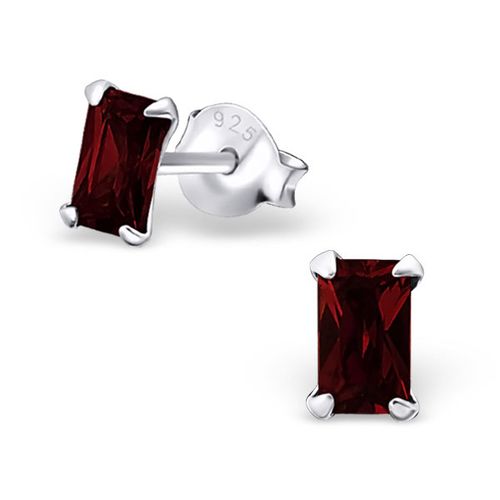 Detské strieborné náušnice 925, obdĺžnikový červený zirkón - 3x5mm
