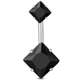 Piercing do pupka z chirurgickej ocele, čierne zirkónové štvorce