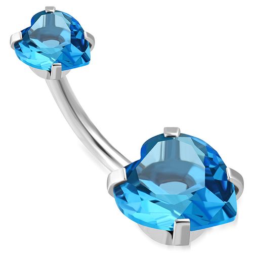 Piercing do pupka z chirurgickej ocele, blankytne zirkónové srdce