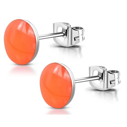 Náušnice pre ženu z chirurgickej ocele, neónovo-oranžová glazúra - 6 mm