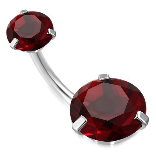 Piercing do pupka z chirurgickej ocele, červené zirkónové kruhy
