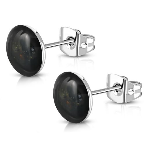 Puzetové náušnice z chirurgickej ocele s čiernou glazúrou - 8 mm