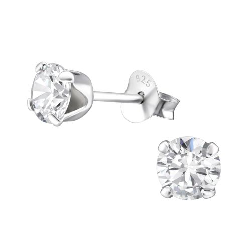 Strieborné náušnice 925, okrúhle číre zirkóny - 5 mm