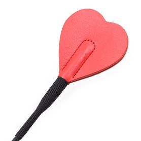 Black leather whip with red heart, leather handle