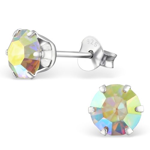 Dámske strieborné náušnice 925, okrúhle dúhové zirkóny - 6 mm