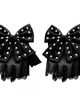 Black leather gloves without fingers, studs and bow