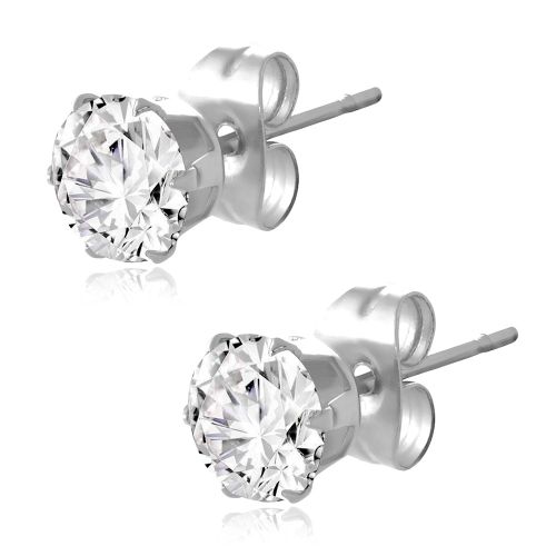 Náušnice so zirkónom čírej farby, chirurgická oceľ - 4mm