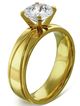 Zásnubný prsteň z ocele zlatej farby, číry kamienok, ryhy - Solitér