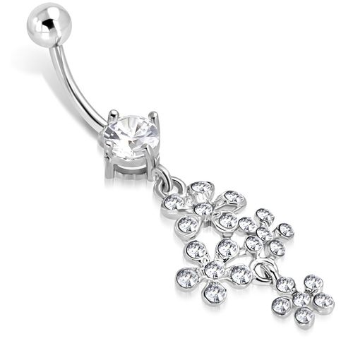 Piercing do brucha z chirurgickej ocele, kvety s čírymi zirkónmi