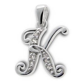 Prívesok zo striebra 925 na retiazku, číre zirkóny - Písmenko "K"