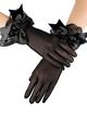Dámské černé, jemné krajkové rukavice, mašle