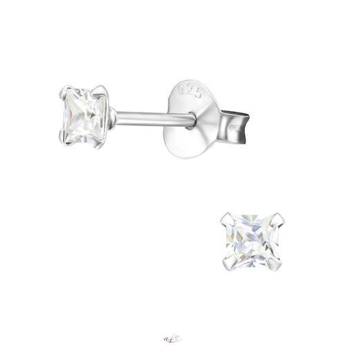 Strieborné náušnice 925, číre zirkónové štvorce - 3 mm