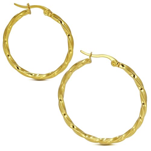 Stočené náušnice kruhy z chirurgickej ocele, zlatá farba - 30 mm