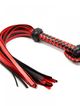 Massive leather whip, red and black color, knitted handle